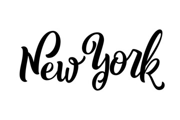 Handwritten city name. Hand-lettering calligraphy. New York. Handmade vector Lettering.