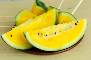 Fototapeta na wymiar Slice yellow watermelon
