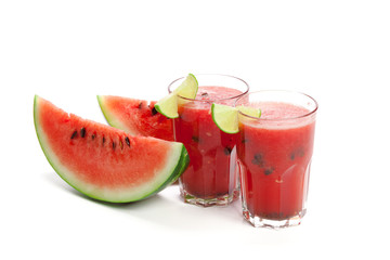 Watermelon drink in glasses with slice