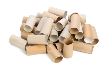 Empty toilet paper on white background