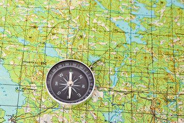Fototapeta na wymiar Map with compass.