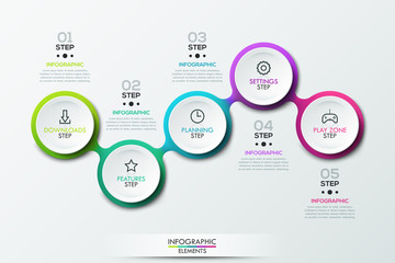 Fototapeta na wymiar Infographic design template with 5 connected circular elements