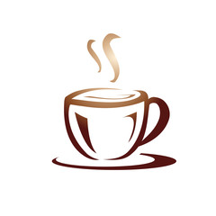 elegant cup of coffee illustration, icon design, isolated on white background. 