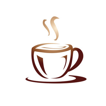 elegant cup of coffee illustration, icon design, isolated on white background. 
