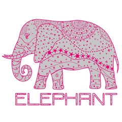 Elephant. Design Zentangle. Hand drawn elephant with abstract patterns on isolation background. Design for spiritual relaxation for adults.  Print for polygraphy, posters, t-shirts and textiles
