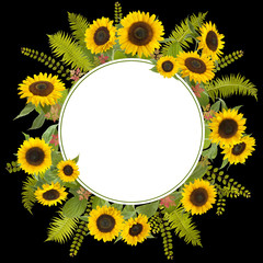 adorable sunflower background with fern and leaves, free space for your text