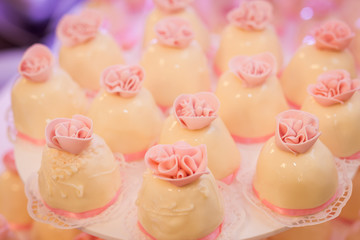 Candy Bar. Delicious sweet buffet with cupcakes. Sweet holiday buffet with cupcakes and other desserts.Table with sweets, candies, dessert,happy birthday concept