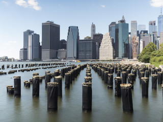 Fototapeta na wymiar Manhattan skyline and docks in Brooklyn - Brooklyn, New York, NY, United States of America, USA