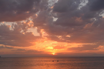Fototapeta na wymiar Sunset at the sea .Bright sunset above the sea. Sunset.