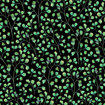 Watercolor seamless natural pattern with green leaves