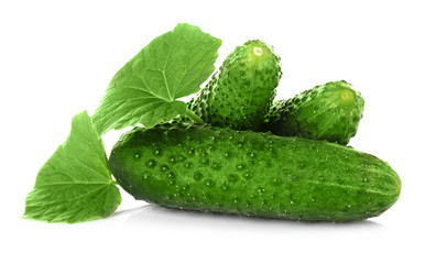 Fresh cucumbers on white background