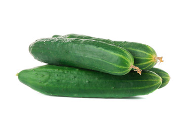 Fresh cucumbers on white background
