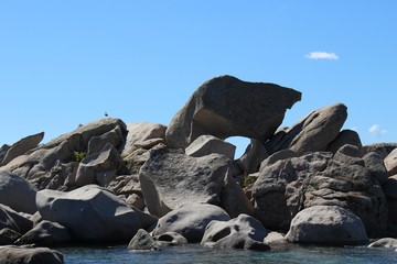 View from the beach of Palombaggia, rocks, corsica