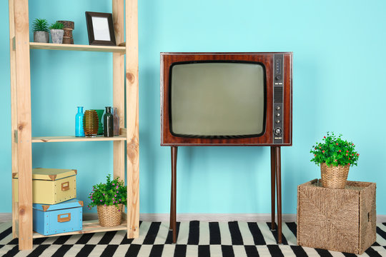Vintage television in living room