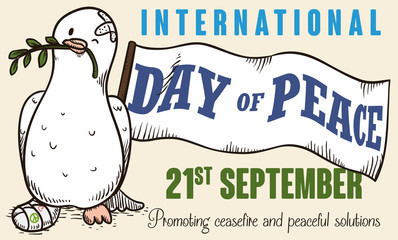 Victorious Peace Dove over War for International Day of Peace, Vector Illustration