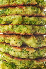 Delicious broccoli pancakes, close up