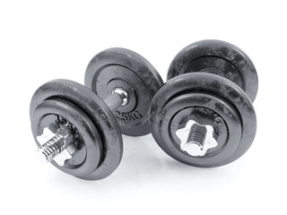 Cast iron dumbbell on white background