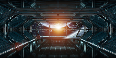 Spaceship interior with view on planets 3D rendering elements of this image furnished by NASA