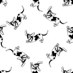 Seamless pattern of hand drawn sketch style Basset Hounds. Vector illustration isolated on white background.