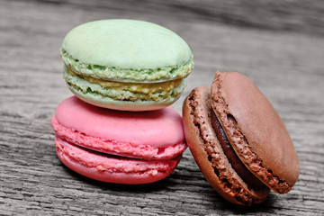 Colorful macaroons on table