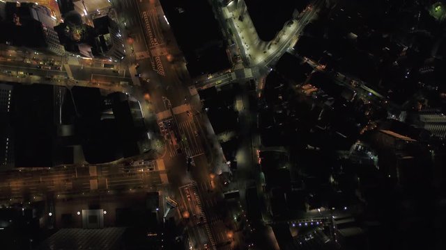 Japan Tokyo Aerial v173 Vertical birdseye view over downtown Shinjuku at night
