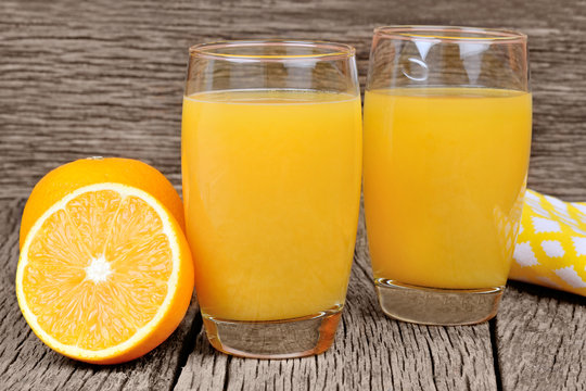 Orange juice in a glasses on table