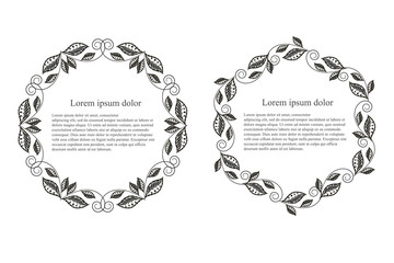 Monochrome leaf round frame Lorem ipsum stock vector illustration