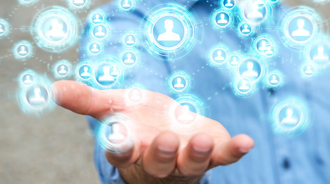 Businessman using social network interface 3D rendering