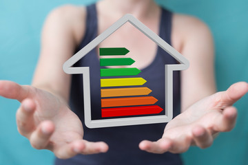 Businesswoman eco house concept 3D rendering