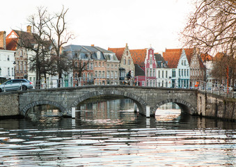 Naklejka premium The view of Bruges from the river.