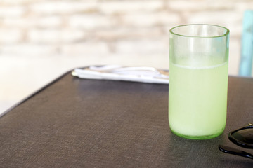 Fresh pineapple water juice in rustic glass