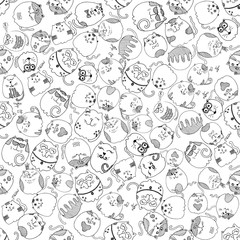 Seamless pattern of hand drawn sketch style cats. Vector illustration.