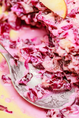 Detailed closeup of salad made of red cabbage