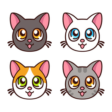 Cute anime cats set