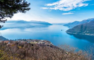 Naklejka na ściany i meble Landscape of lake Maggiore, view from Maccagno with Pino and Veddasca, Italy