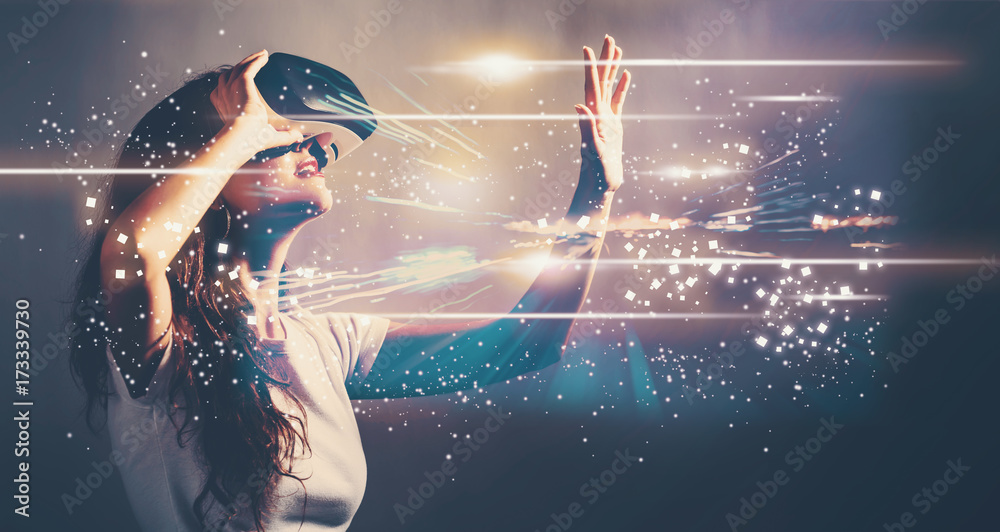 Canvas Prints digital screen with young woman using a virtual reality headset - Canvas Prints