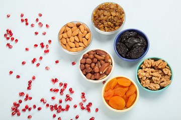 Variety of nuts and dried fruits for healthy snack