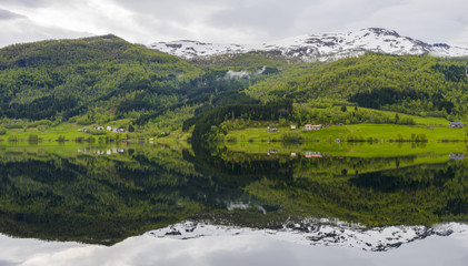 Fototapeta na wymiar Vangsvatnet Lake Reflection, Voss, Norway
