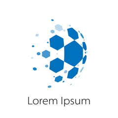 Abstract vector spheric logo of honeycomb cells like a comet or soccer ball with desintegrating pieces © clusterx