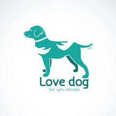 Vector of human hand that hugs the dog(Labrador) on white background. Pet Animal. Dog Icon.