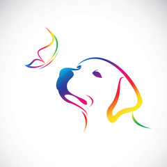 Obraz premium Vector of dog(labrador) and butterfly on white background. Pet Animal.