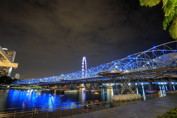 Helix Bridge in the night at Marina Bay, Singapore