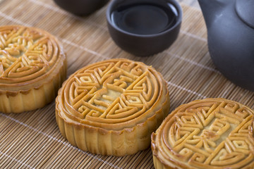 Mooncake and tea,Chinese mid autumn festival food.