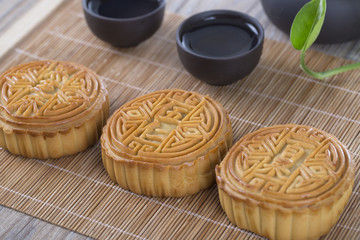 Mooncake and tea,Chinese mid autumn festival food.