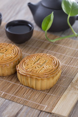 Mooncake and tea,Chinese mid autumn festival food.