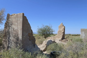Remains of a building wall in the desert
