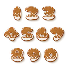 Set of gingerbread cookies with icing. Numbers. Vector illustration