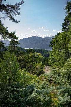 The trail to the Falls of Foyers with a small bit of Loch Ness Peaking out in the Scottish Highlands.