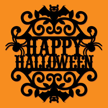 Paper Cut Silhouette Happy Halloween Vintage Ornate Swirl