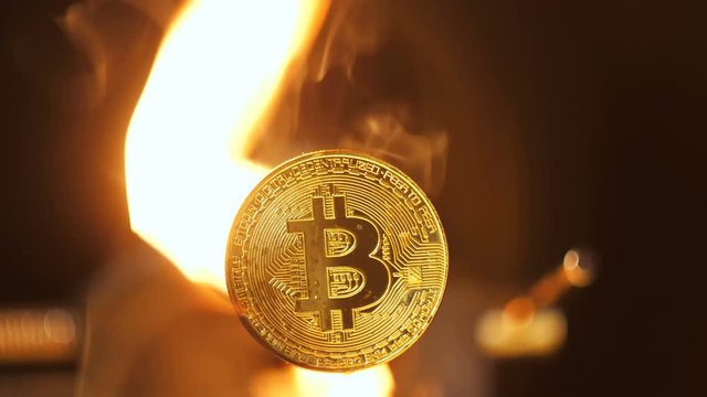 Closeup Bitcoin Damaged in Fire Because it Become Trustable